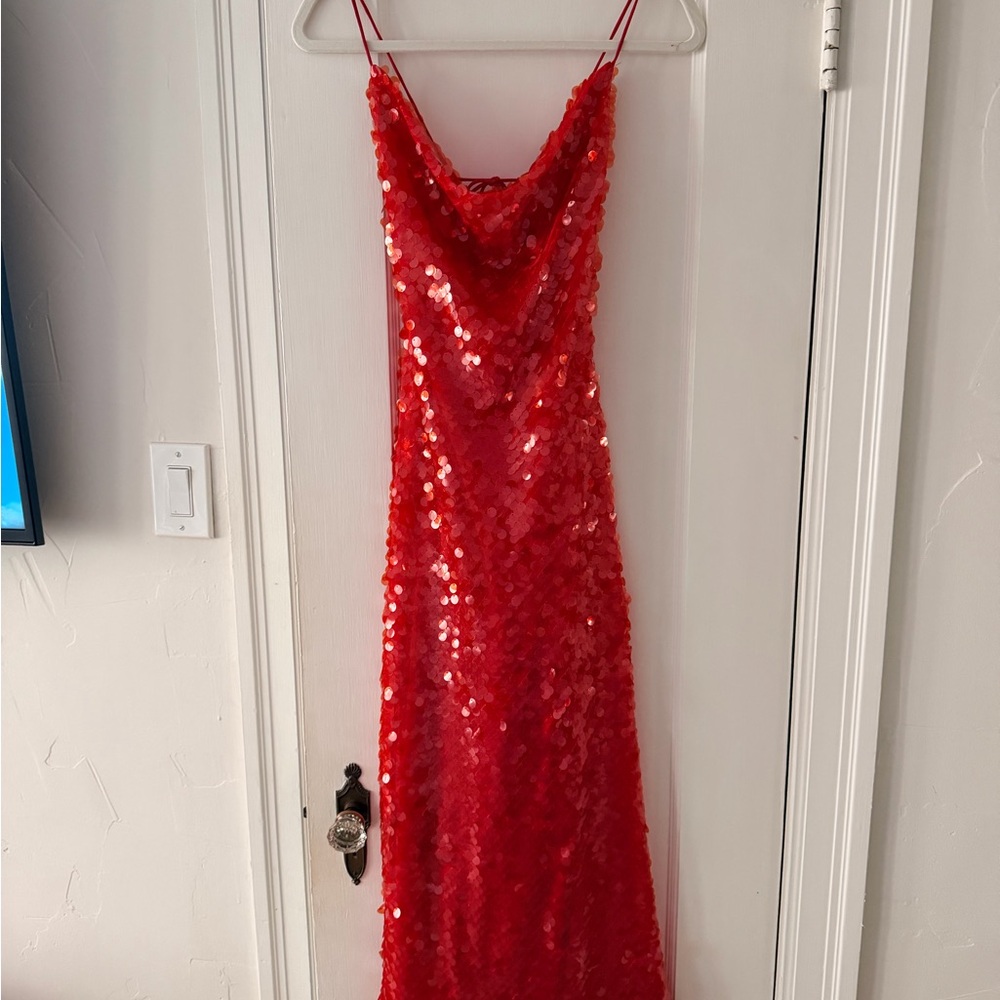 Bardot Red Sequin Backless Dress